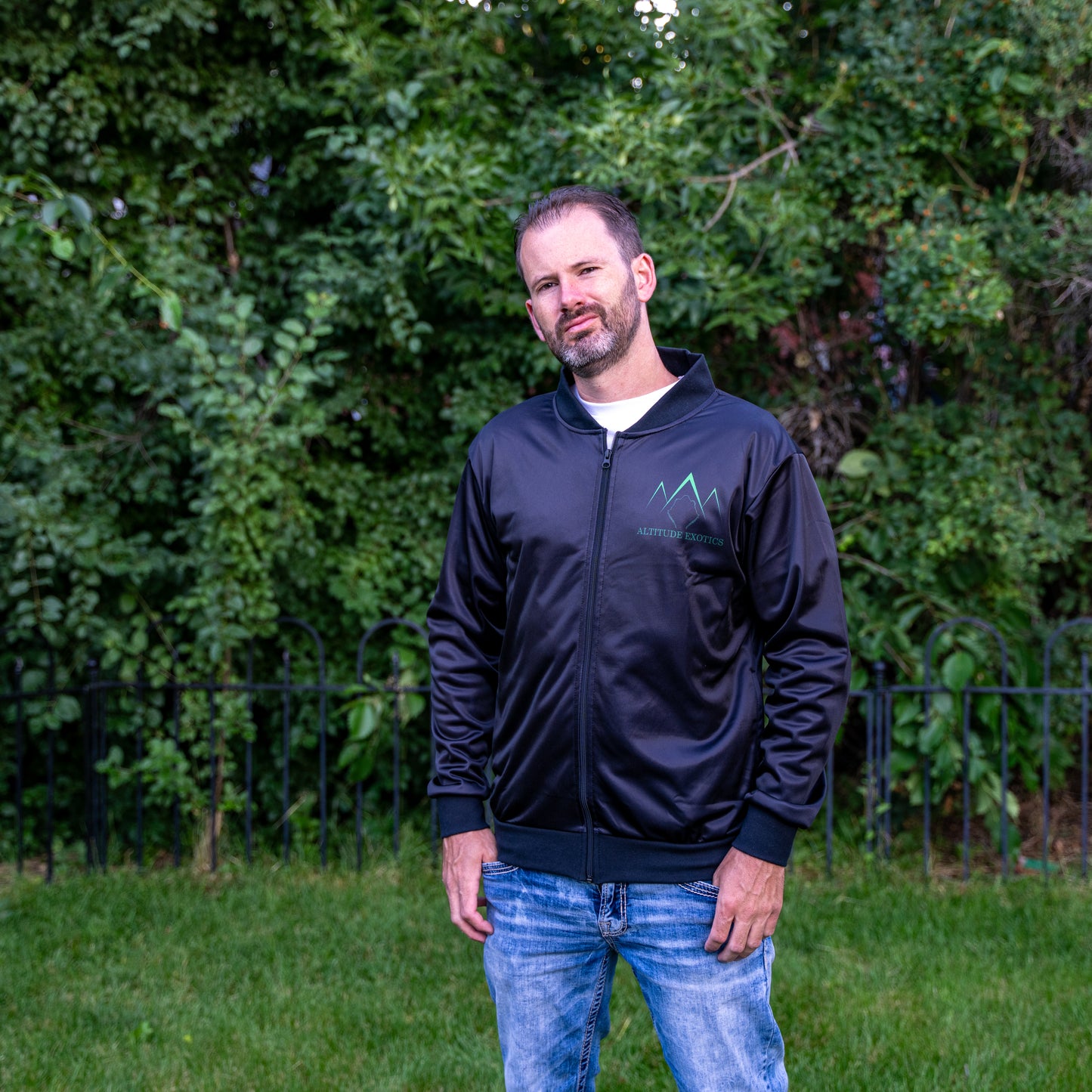 Altitude Exotics All-Over Logo Print Lightweight Bomber Jacket